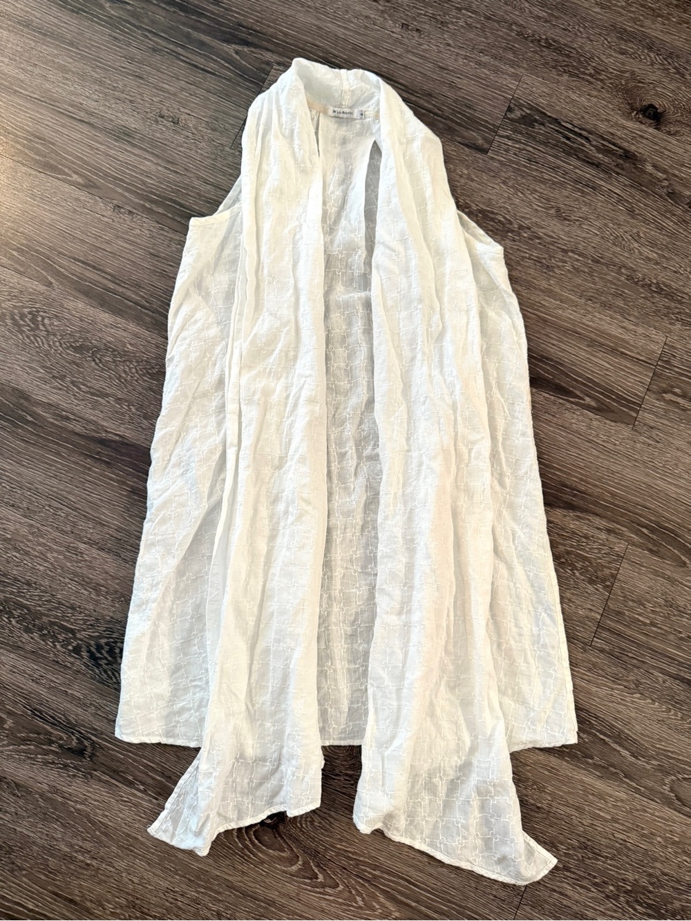 Johnny Was White Linen Sleeveless Open Front Kimono Vest